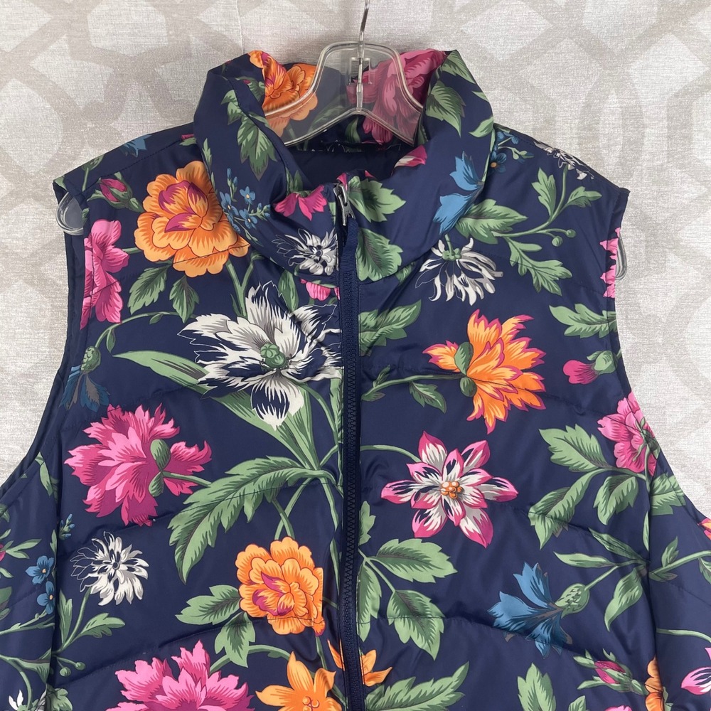 Lands End Floral Down Puffer Vest Navy Blue Pink Orange Womens Plus 1X 16W-18W - Picture 7 of 8